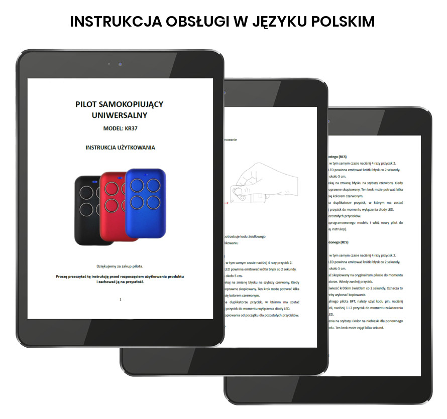 Polska instrukcja do Pilota samokopiującego uniwersalnego 280-868MHz KR37