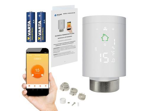 Głowica termostatyczna z metalową nakrętką, WiFi HY368 + 2x baterie Varta AA