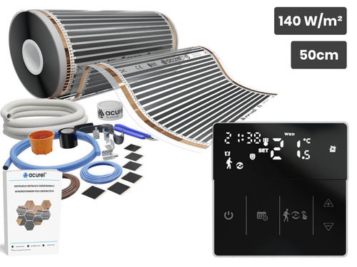 Folia grzewcza AC-305TM szer. 50cm 140W/m² z termostatem AD141C - Zestaw 1m²