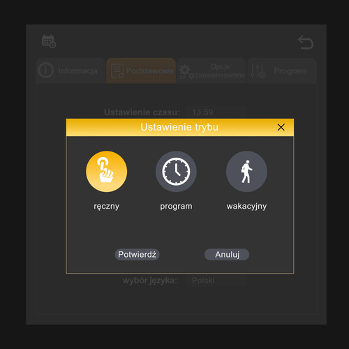 Termostat elektroniczny programowalny AC-TE001B-WIFI POLSKIE MENU