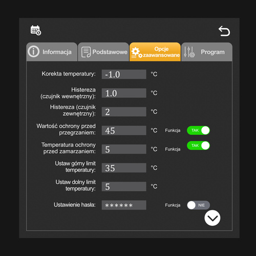 Termostat elektroniczny programowalny AC-TE001B-WIFI POLSKIE MENU